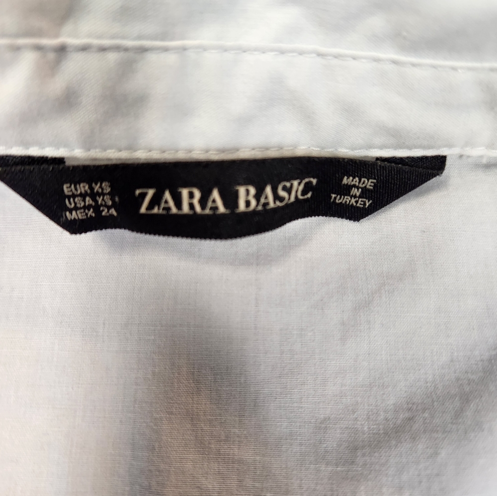 Zara Basics White Collared Button Down Gray Pleat… - image 3